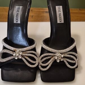 Steve Madden Black Heels with Rhinestone Bow